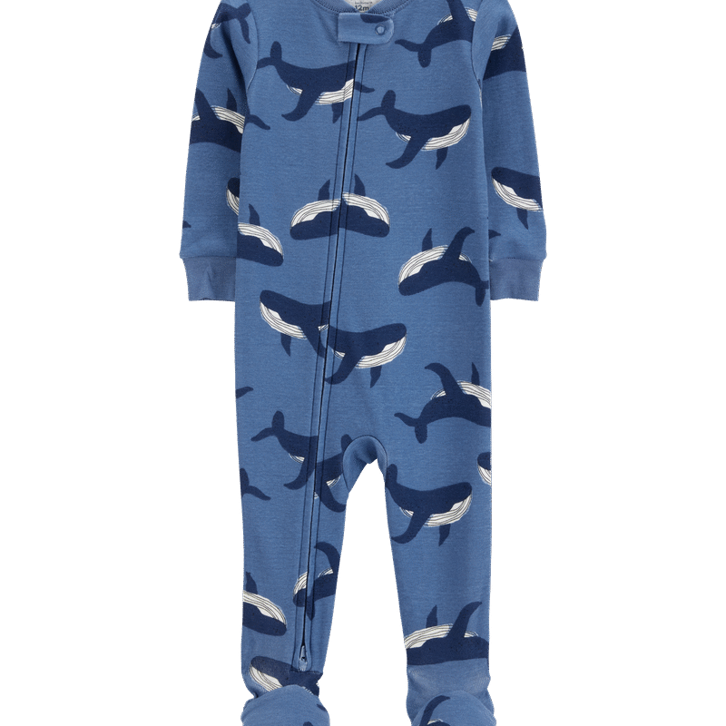 Baby Boy Whale Print Snug Fit Cotton Footie 1-Piece Pyjamas - Navy