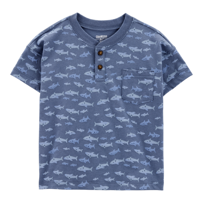 Toddler Henley Fish Print Shirt - Blue