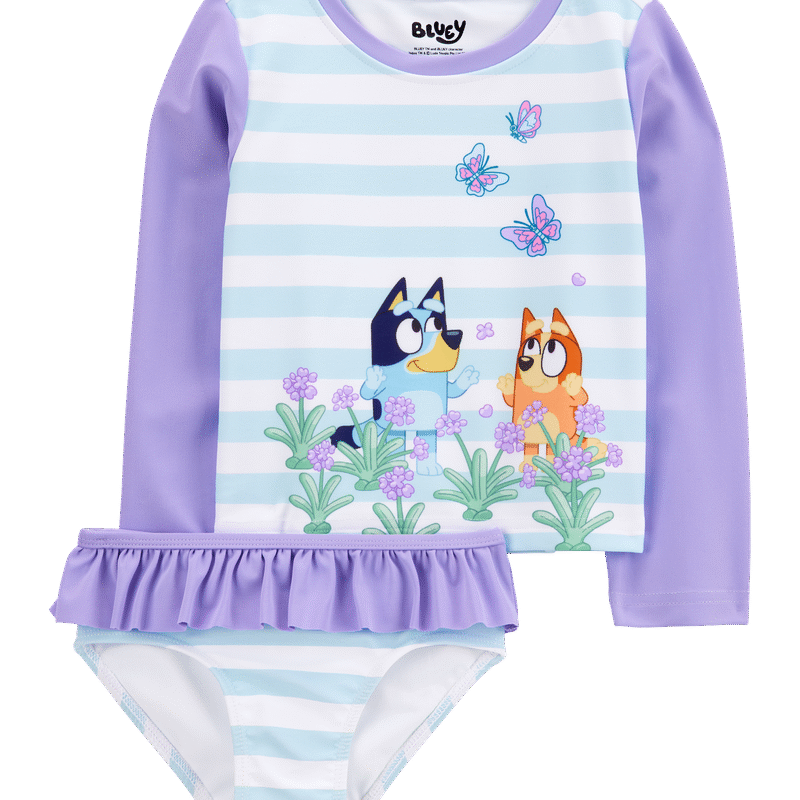 Toddler Bluey™ 2-Piece Rashguard Swimsuit Set - Blue/Purple